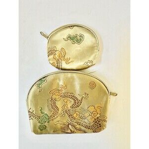 GOLD BROCADE COSMETIC TOILETRY BAGS 2 PIECE nesting  silky